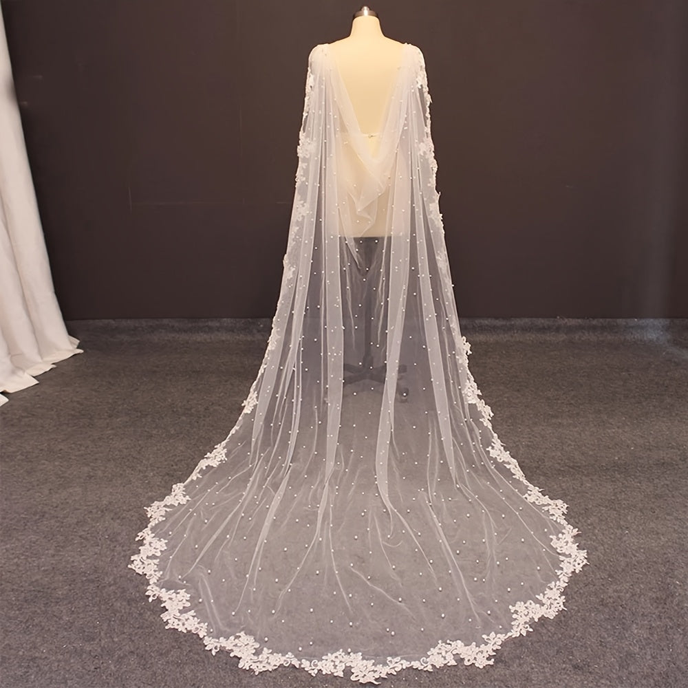 Handcrafted Bridal Wedding Veil with Beading and Lace Trim for Weddings