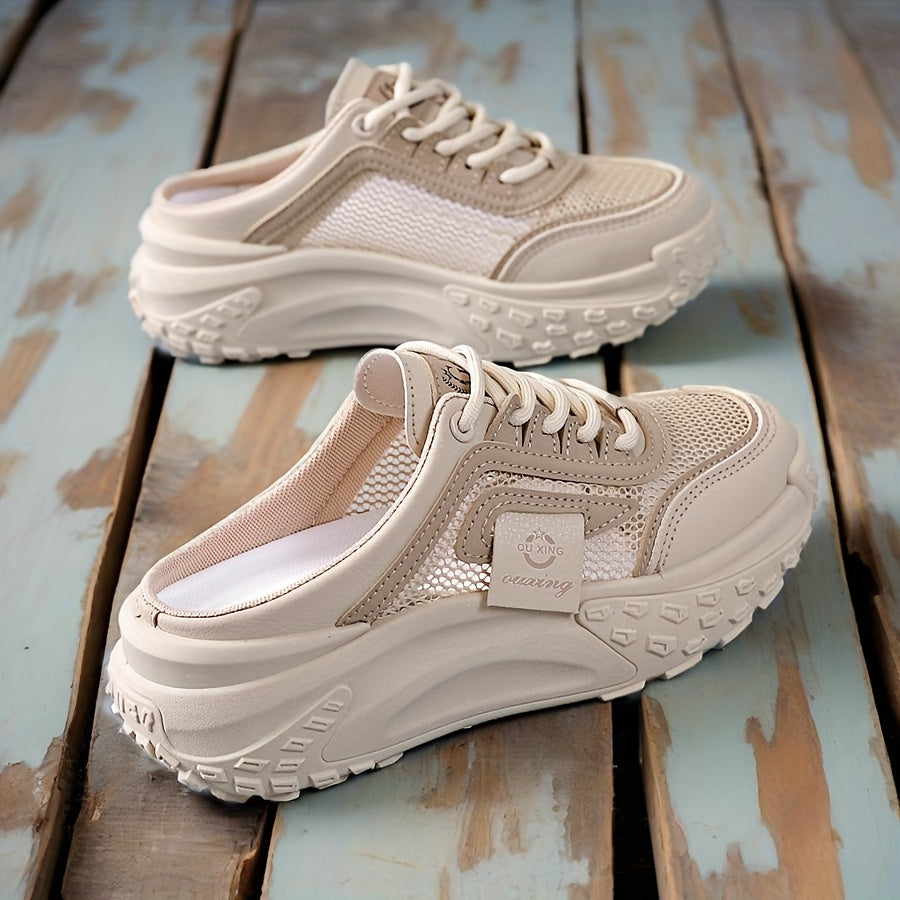 Women’s Summer Casual Sneakers with Cushioned Sole Breathable Mesh Black Khaki White