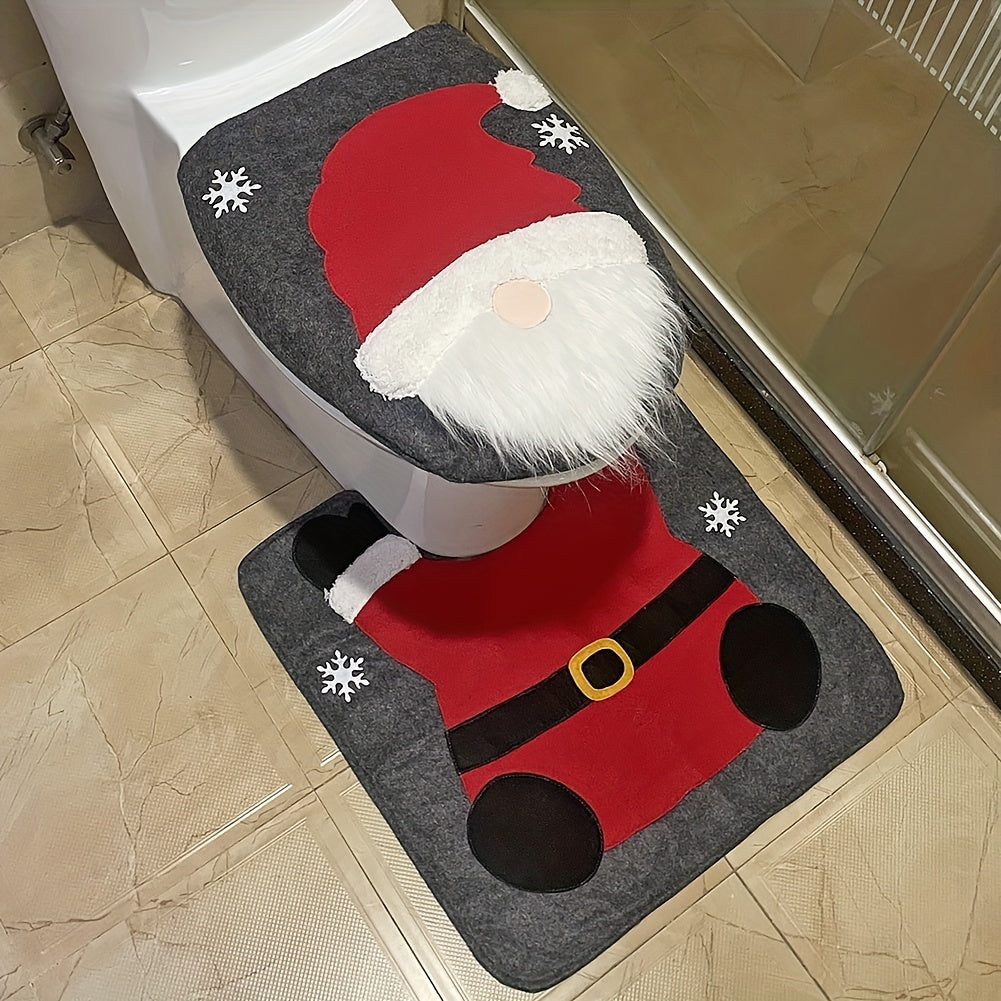 Set of 2 Santa Toilet Mats Christmas Bathroom Decor Thanksgiving Gift