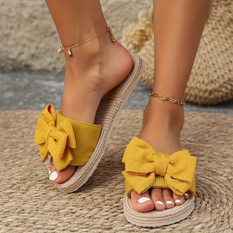 Women's Summer Lightweight Sandals with Bow Flat Slip-On Beach Shoes