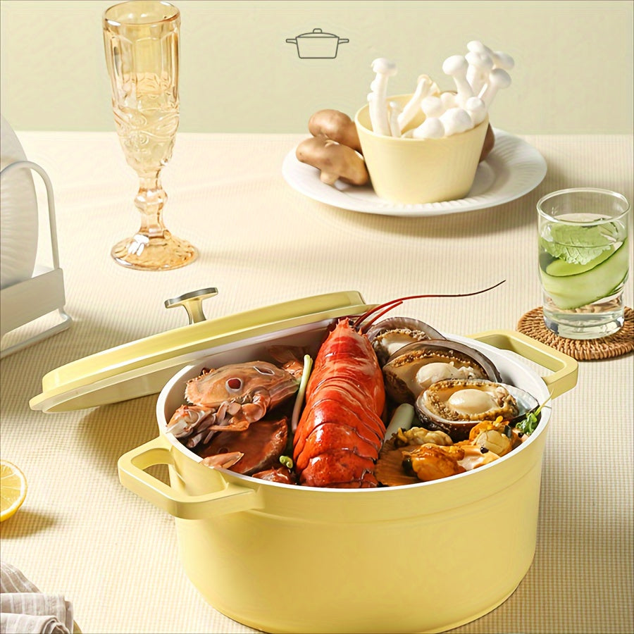 Olla de sopa de aluminio fundido esmaltado con tapa, asas duales, recubrimiento cerámico para cocinar en la estufa