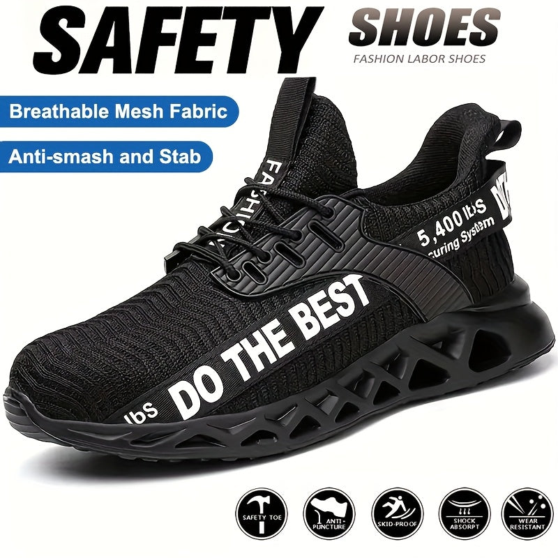 Women's Breathable Mesh Safety Shoes Anti-Smash Steel Toe Black Work Footwear