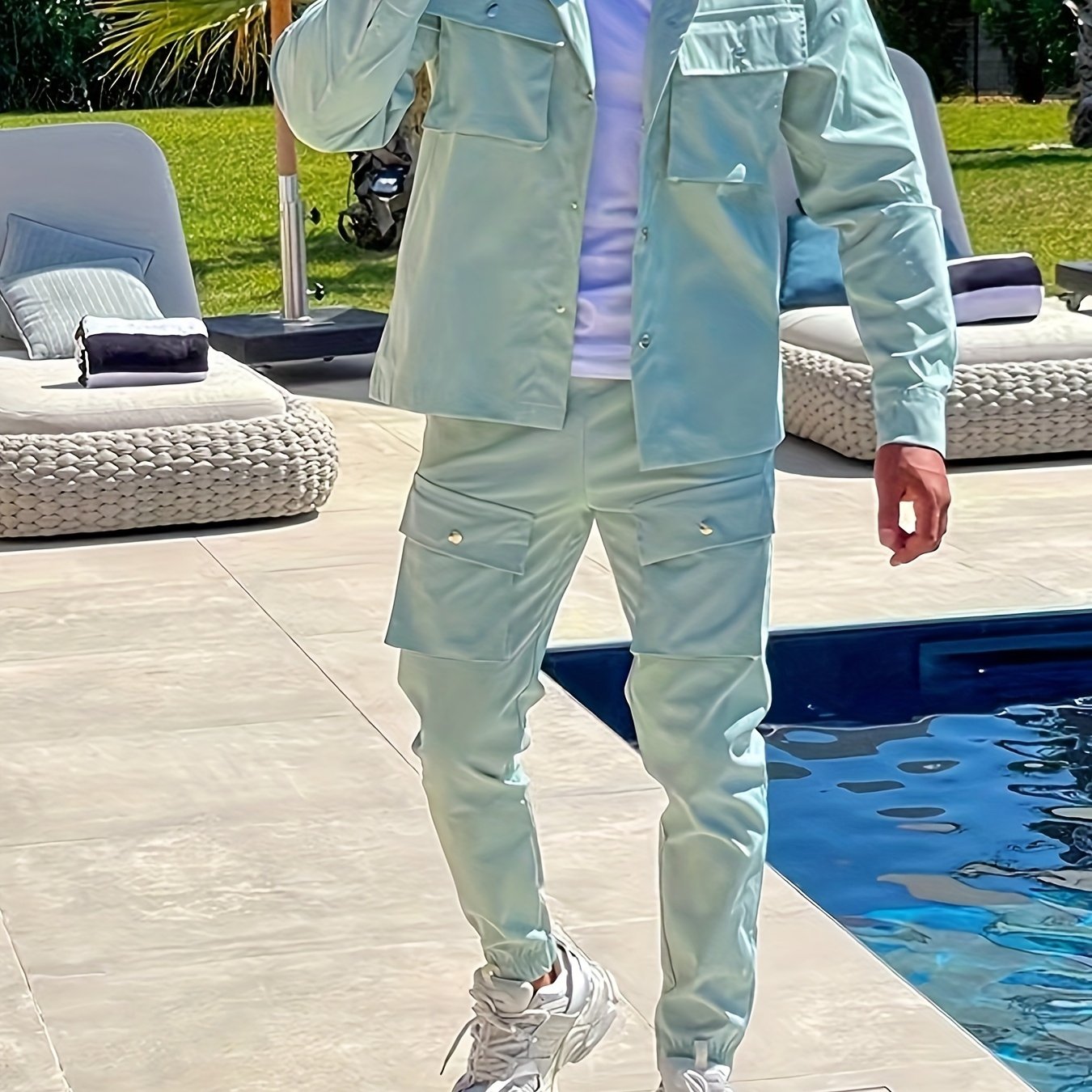 European American Casual Sports Fashion Suit Polyester Solid Color Lapel Regular Fit