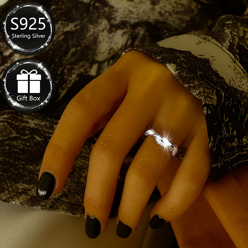 Sterling Silver Twist Ring Adjustable Fit Versatile Design for Parties or Daily Wear