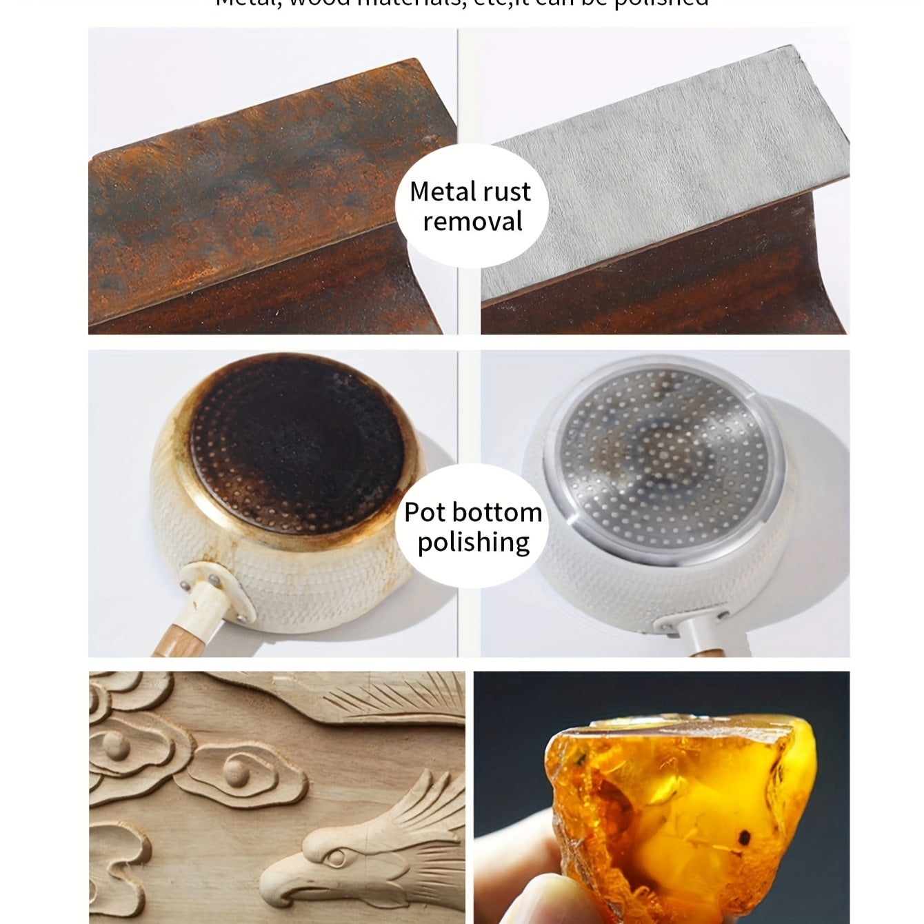 Olmos qum tozalagichi, idishlar va qozonlar uchun, zanglamaydigan po'latdan yasalgan tozalash asbobi