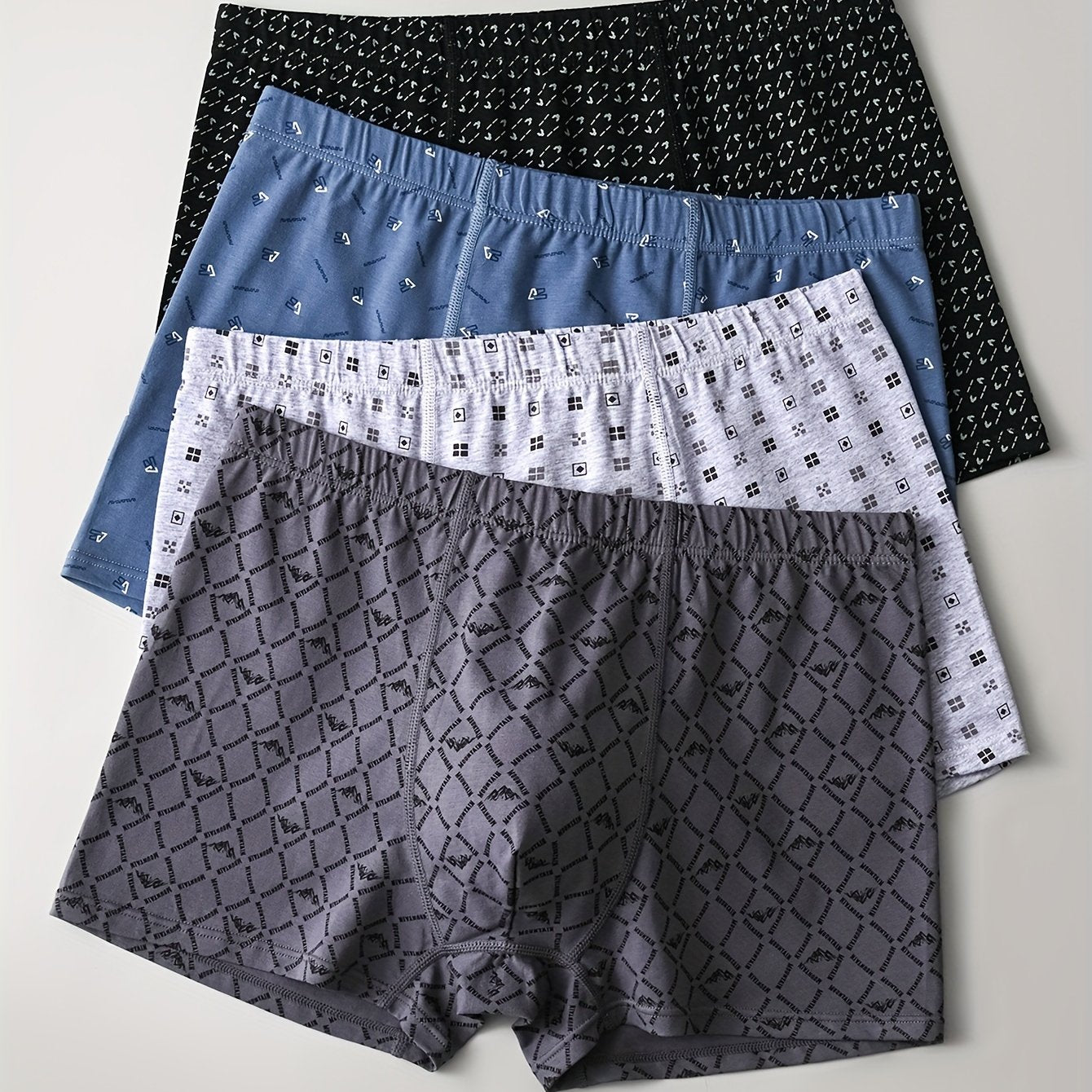 Men's Large Cotton Underwear 4 Pack Loose Fit Mid-Waist Trunks for Middle-Aged and Elderly Fathers