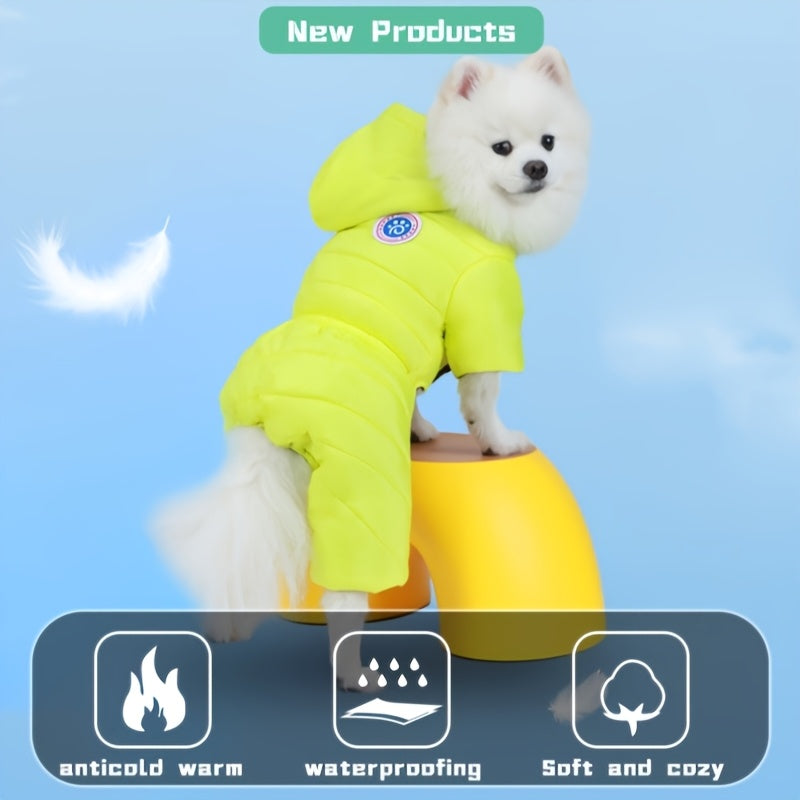 Waterproof Winter Dog Jacket for Small to Medium Breeds Yellow Hooded Insulated Coat