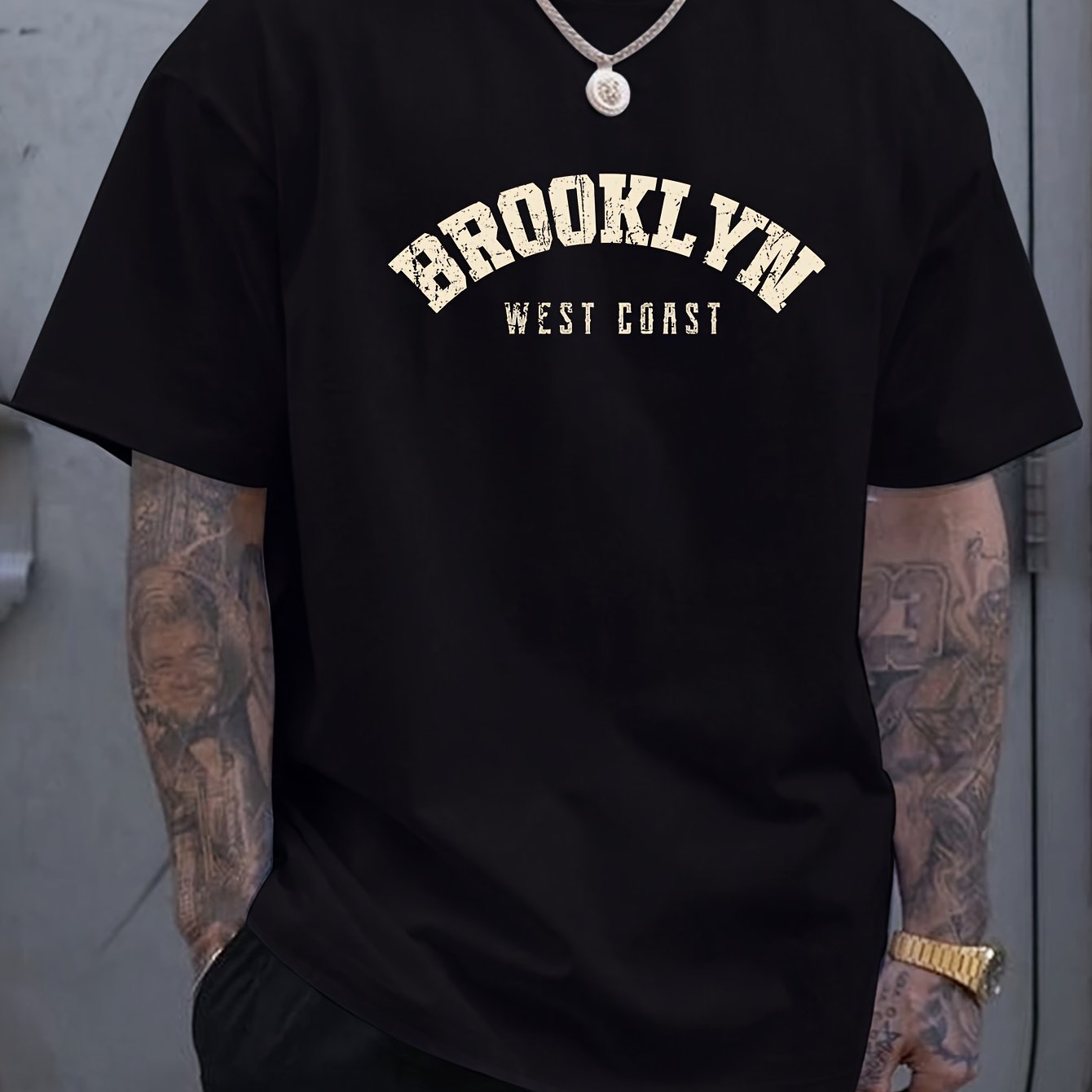 Katta o'lchamdagi erkaklar uchun BROOKLYN bosma T-ko'ylagi, katta va baland erkaklar uchun yozgi qisqa yengli T-ko'ylak.