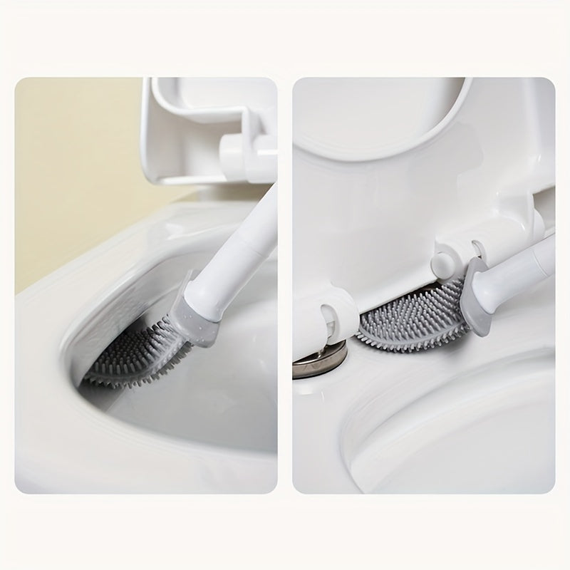 Flexible Silicone Toilet Brush with Holder Wall Mount Bristle-Free Soft Durable