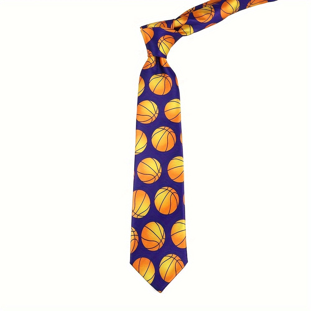Silk-Like Printed Tie with Airplanes Planets Symbols Musical Notes Footballs for School Work Party