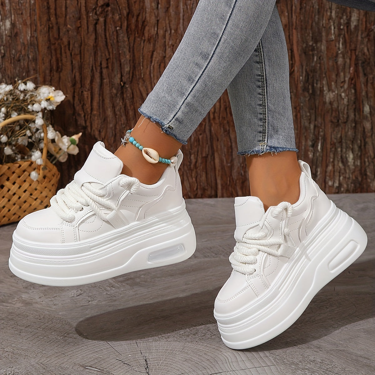 Women's Trendy Platform Sneakers Lace Up Wedge Skate Shoes Air Cushion