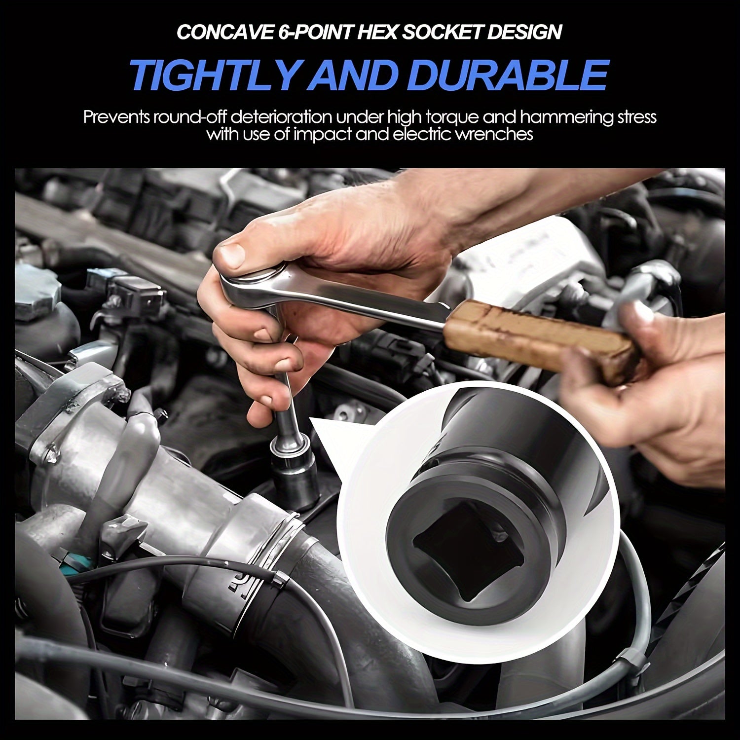 10Pcs Socket Head Set 10-24mm with Impact Wrench Adapter Heavy-Duty Carbon Steel