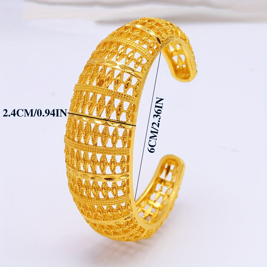 Boho Style Zinc Alloy Open Cuff Bracelet with Middle Eastern 3D Carved Hollow Design for Women