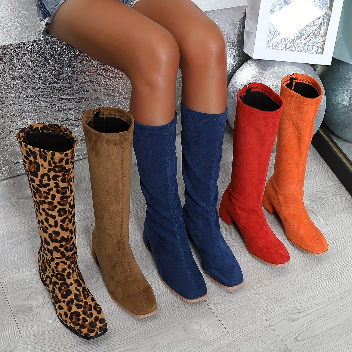 Women's Square Toe Mid-Calf Boots Breathable Lightweight Winter Fashion