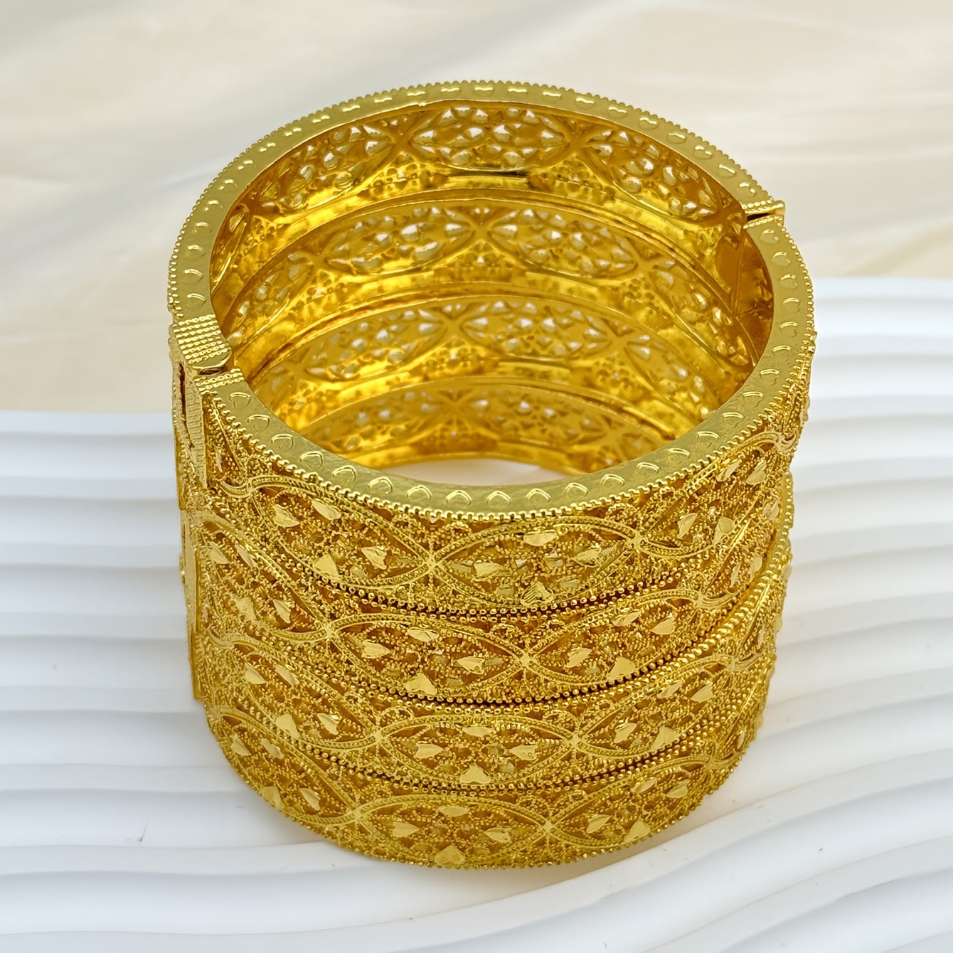 Set of 4 Gold-Plated Bohemian Ethnic Bracelets with Heart Patterns for Women