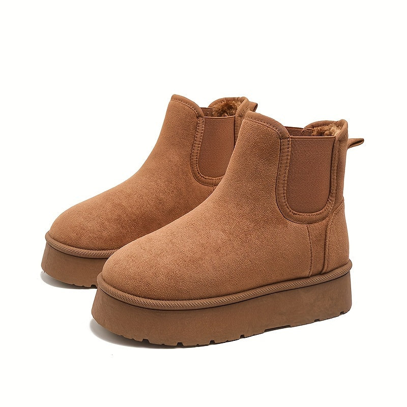 Women's Fleece-Lined Chunky Platform Ankle Boots Casual Winter Shoes
