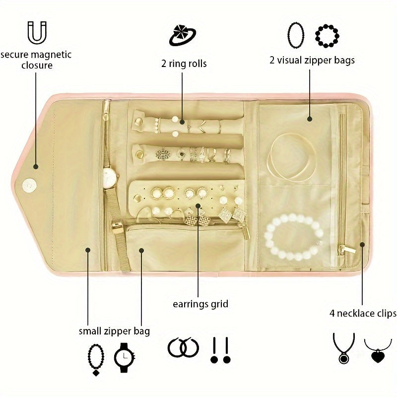 Suv o'tkazmaydigan sayohat uchun zargarlik buyumlarini saqlash sumkasi, yig'iladigan, portativ tashkilotchi