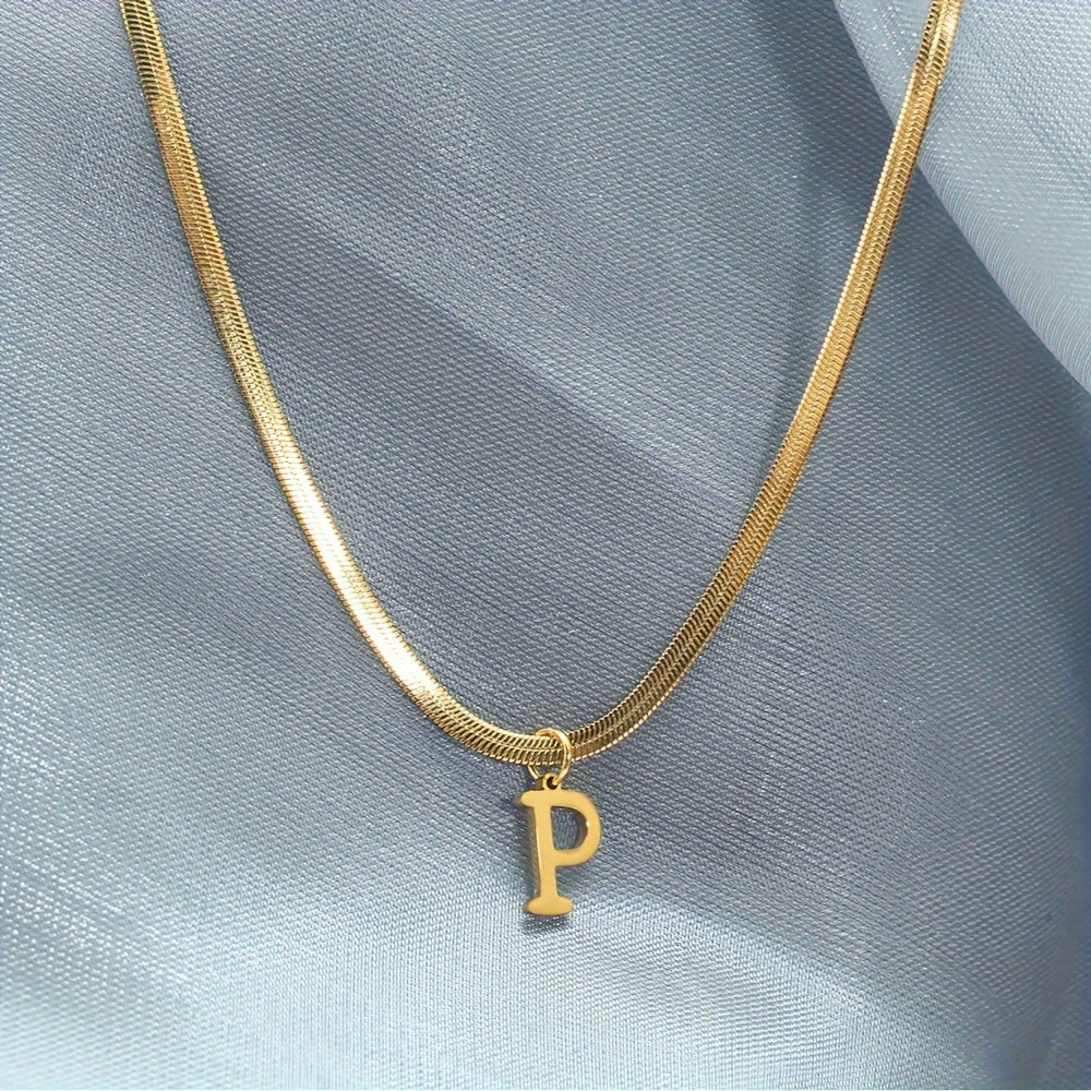 Women’s 18K Gold Plated Stainless Steel Alphabet Letter Pendant Necklace for Daily Wear