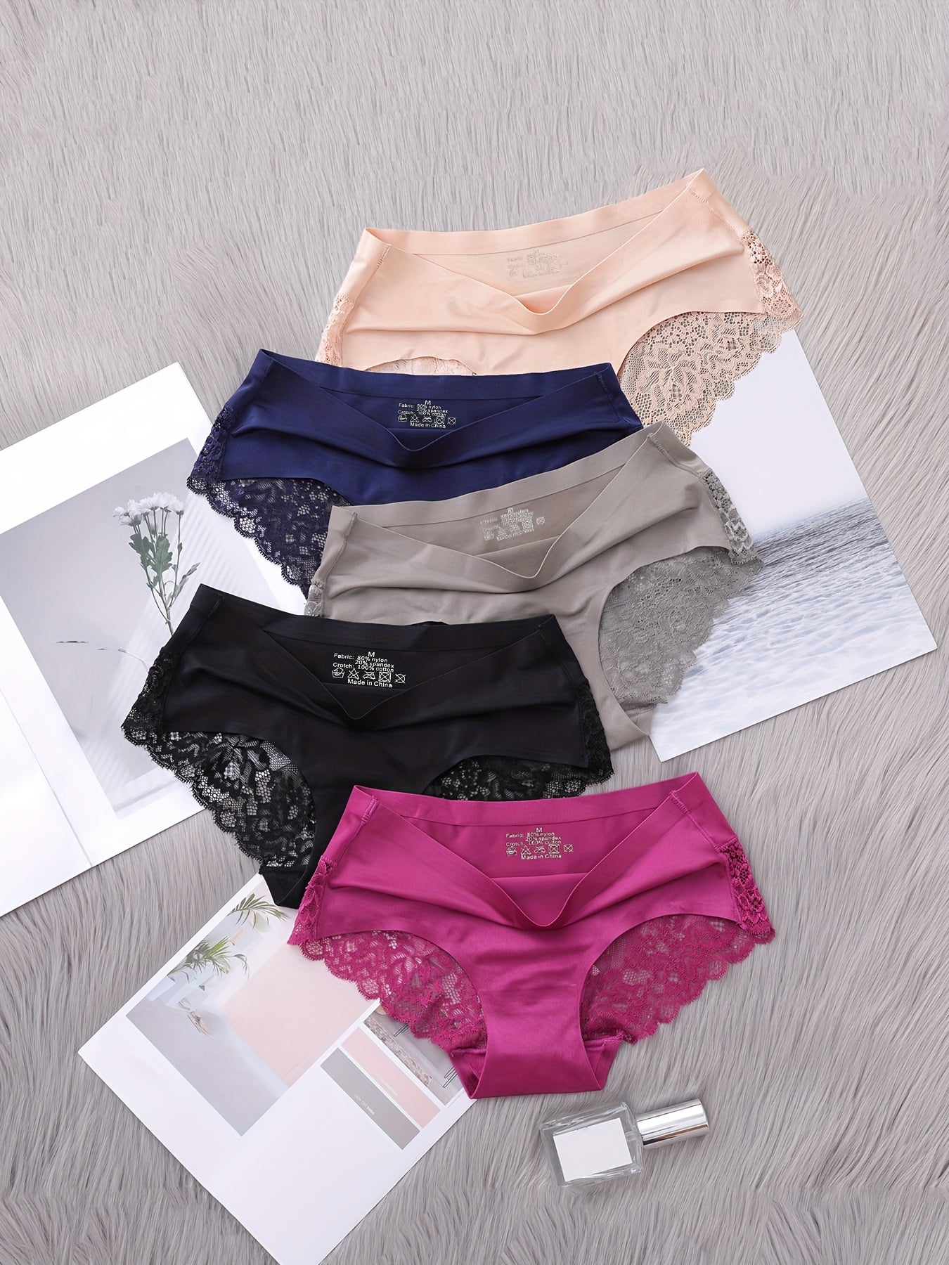 Women's Seamless Lace Panties 5-Pack Solid Colors Triangle Short Style