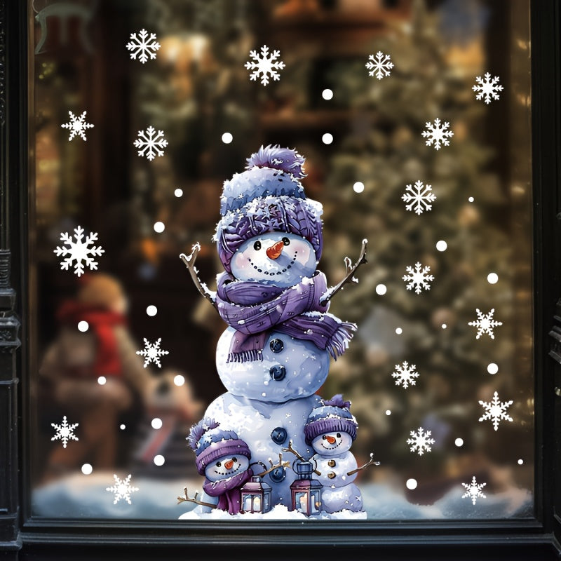 Snowman Christmas Window Cling Double-Sided Reusable PVC Static Decal for Holiday Decor
