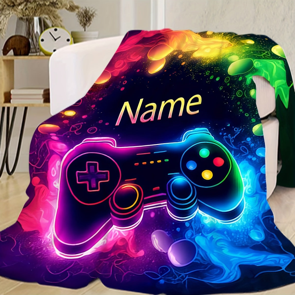 Customizable Gaming Controller Pattern Throw Blanket Flannel Soft Warm Lightweight