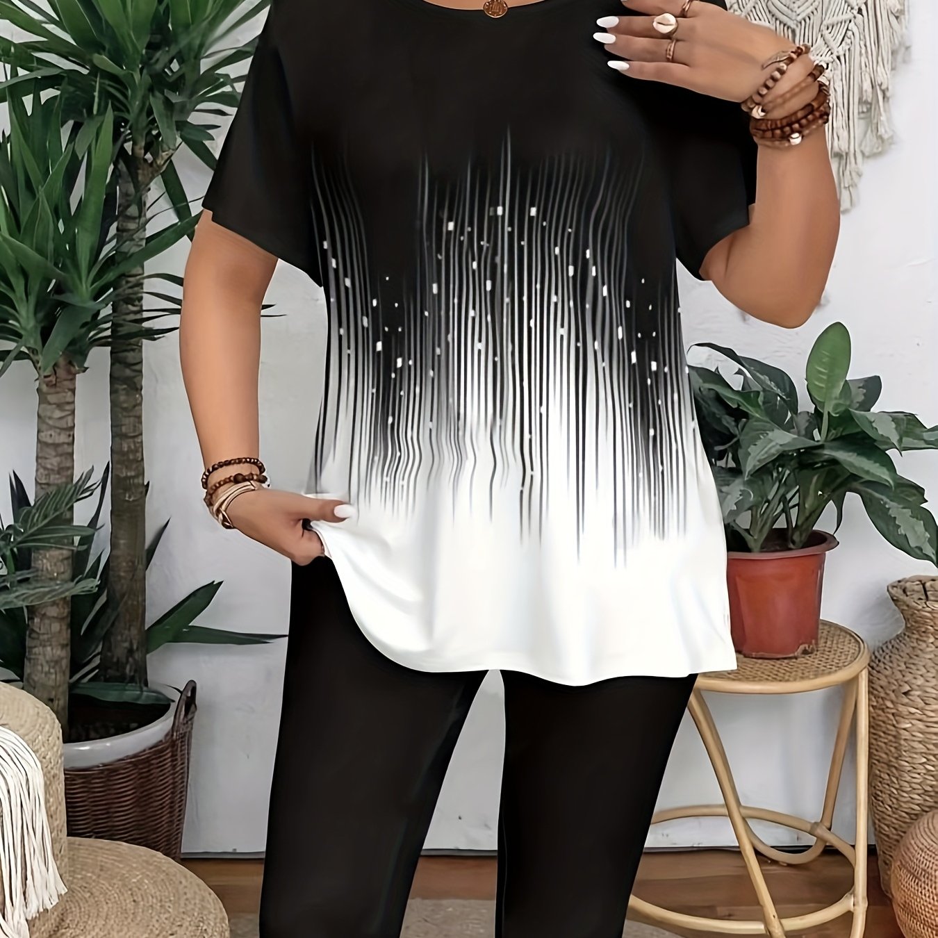 Plus Size Floral Print Crew Neck T-Shirt for Women Soft Stretch Casual