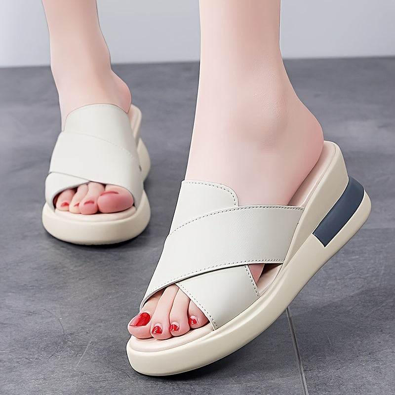 Women's Black Wedge Sandals Slip-On Platform Open Toe Rubber Sole Summer