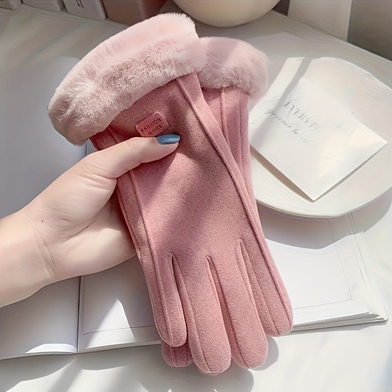 Women's Touchscreen Gloves with Letter Patches and Plush Lining