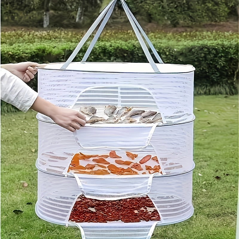 Foldable Mesh Drying Rack with Zipper for Food Dehydration 1-3 Tier Fruit Vegetable Herbs