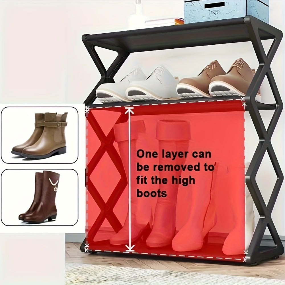 4-Tier Foldable Plastic Shoe Rack with 12-Pair Capacity Vintage Design Stackable No Assembly