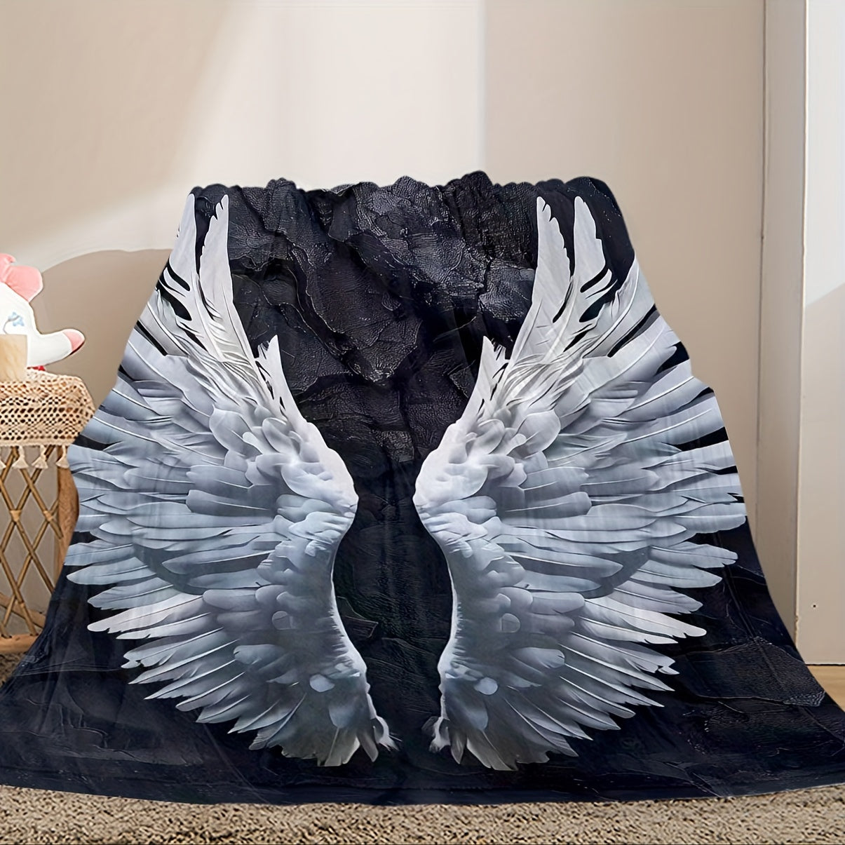 Angel Wings Throw Blanket Cozy Knit Fabric for Home Sofa Dorm Office