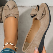 Women's Solid Color Handmade Bow Wedge Pumps Comfortable Round Toe Casual Shoes