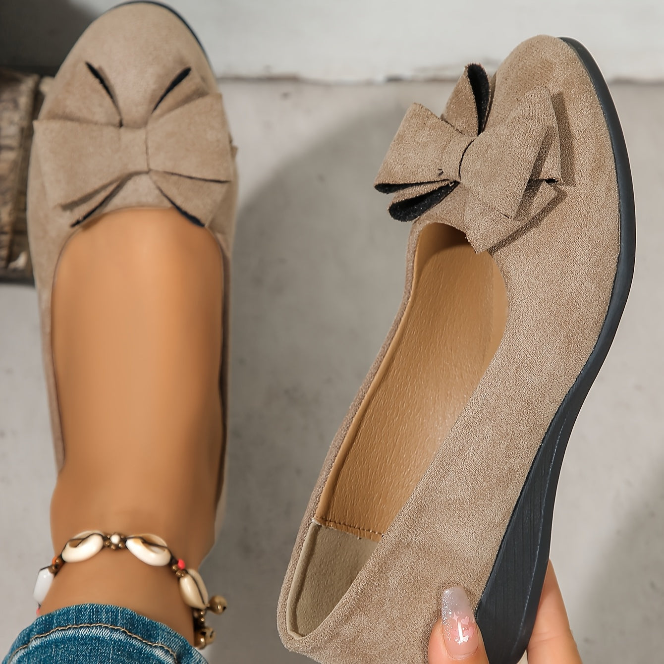 Women's Solid Color Handmade Bow Wedge Pumps Comfortable Round Toe Casual Shoes