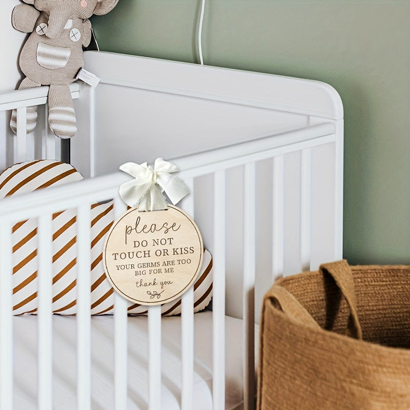 Wooden Sign with Ribbon Elegant Reminder to Please Avoid Touching or Kissing Decor Event Gift