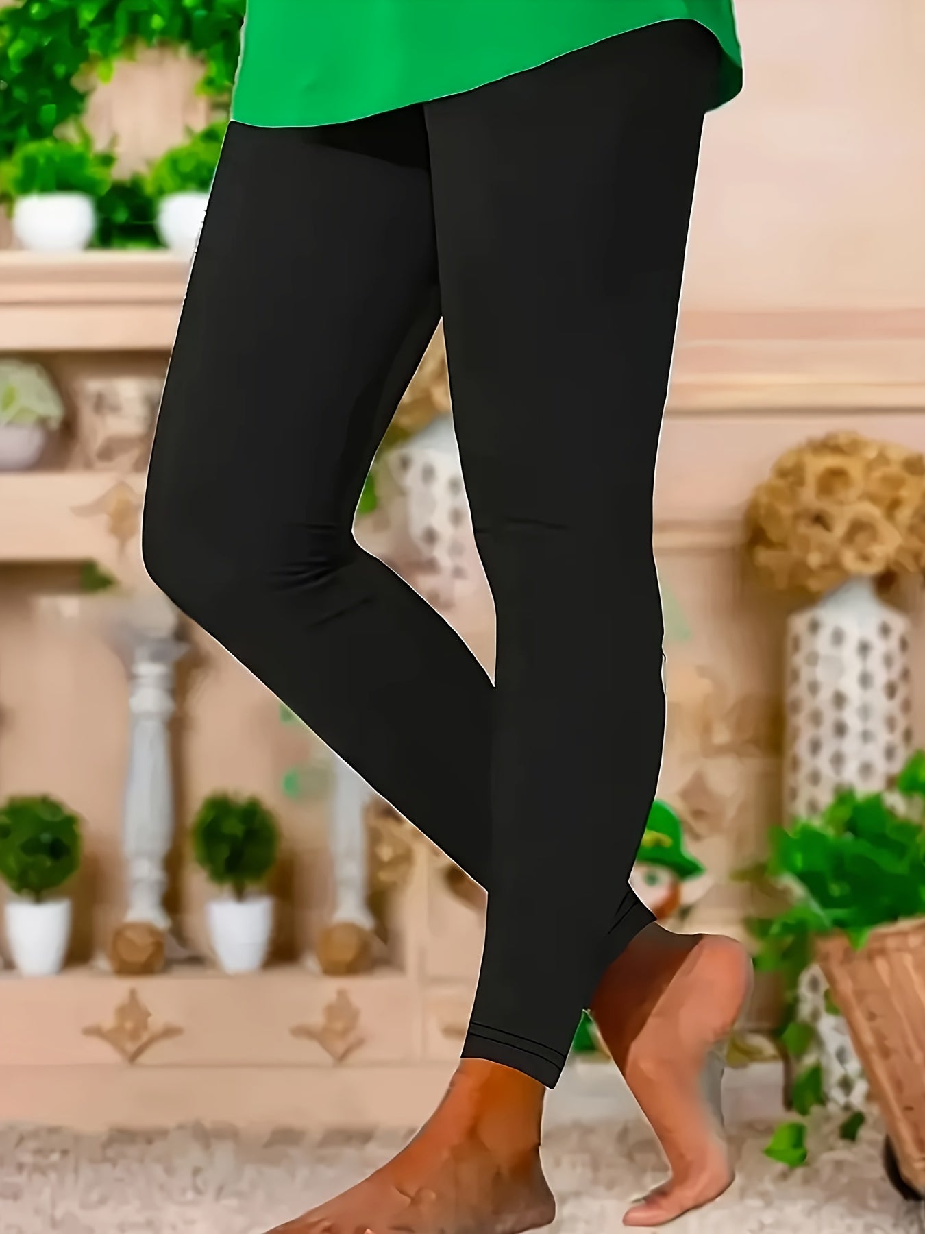 Women's Plus Size High-Waist Stretchy Solid Color Leggings Casual All-Season