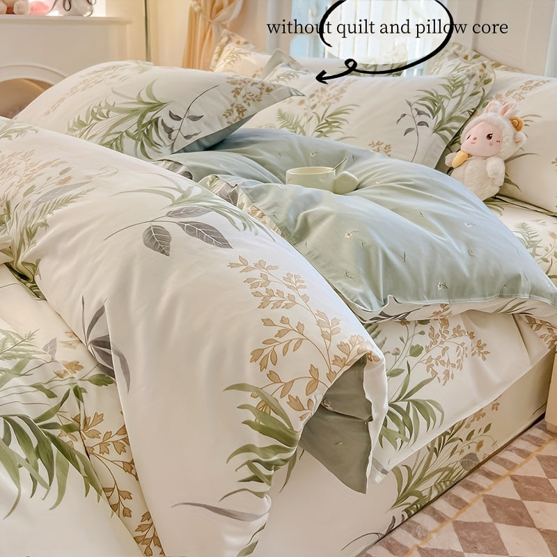 Set of 3 Cotton Duvet Cover and Pillowcase Botanical Print Bedding Soft Skin-Friendly All Seasons