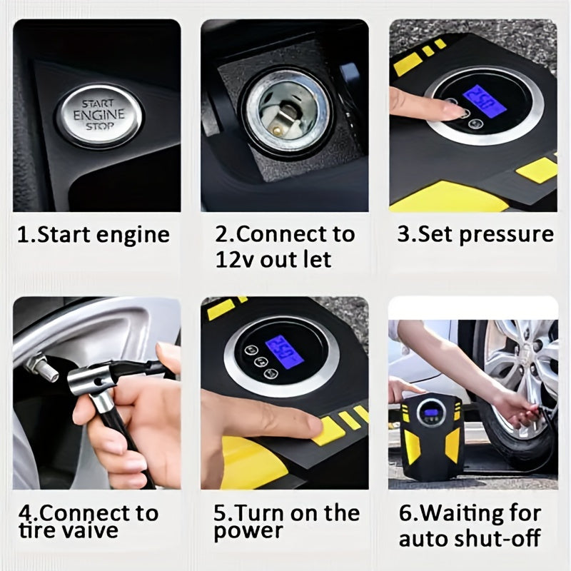 Portable Tire Inflator with Digital Gauge LED Light for Cars and Bikes
