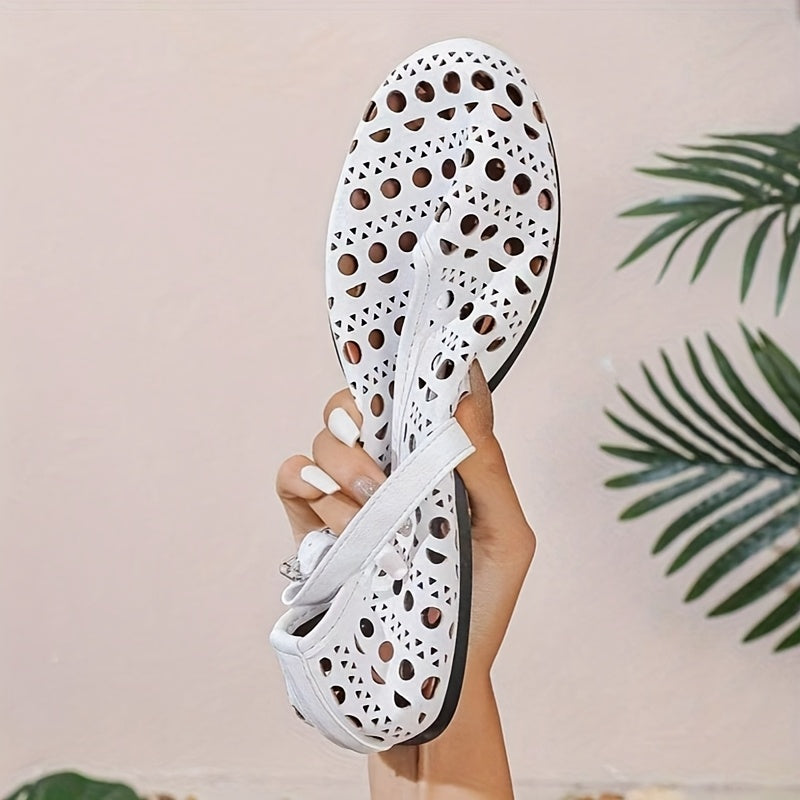 Women Breathable White Mary Jane Flats with Buckle Non-Slip Sole