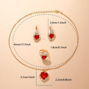 Women's Watch Set with Heart Design and Rhinestone Accents, Includes Matching Jewelry