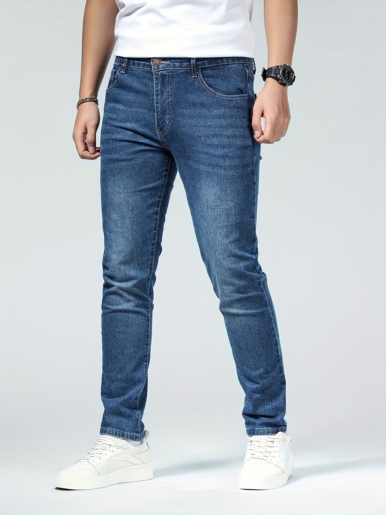 Мужские узкие прямые повседневные джинсы из высококачественного денима с небольшим растяжением
