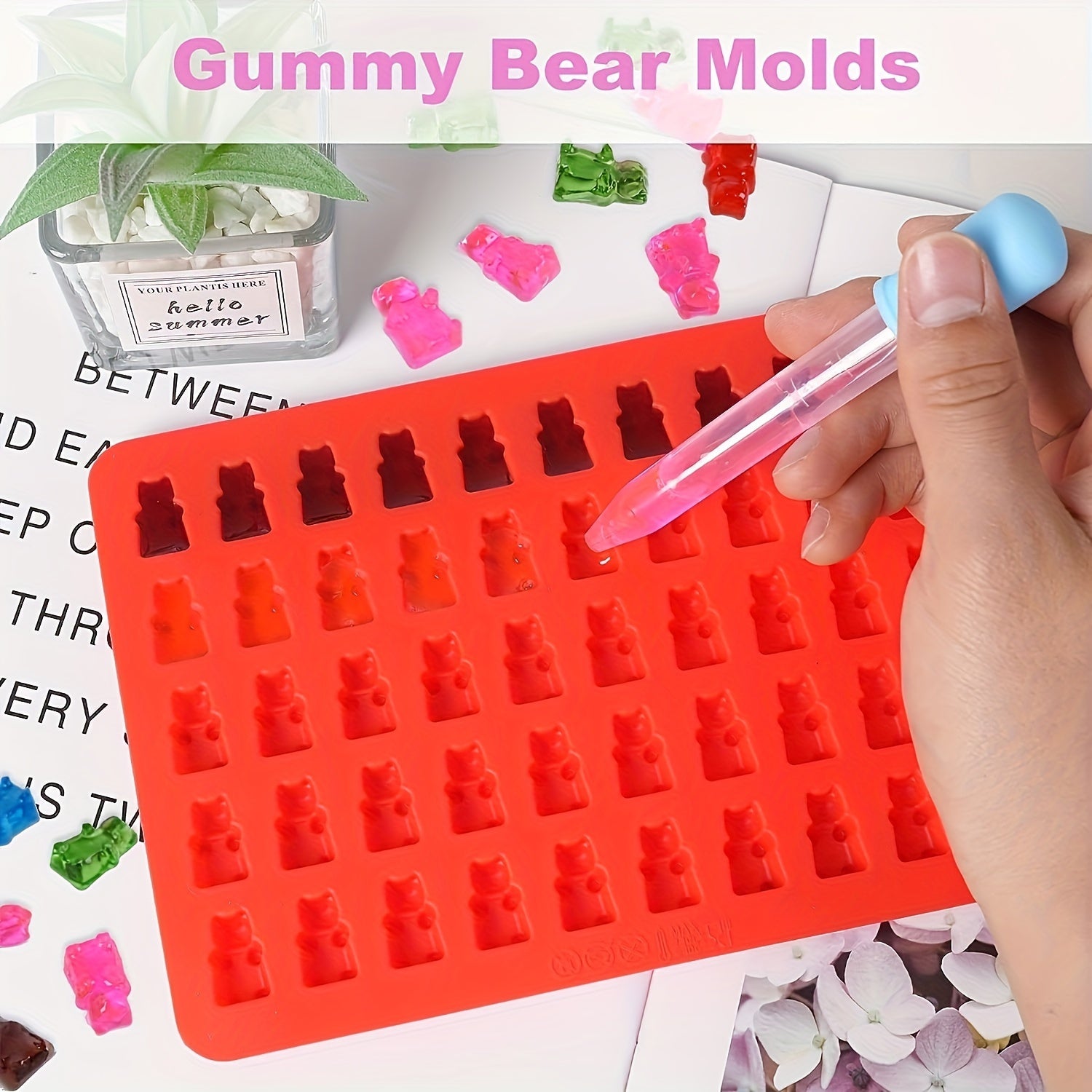 50-Cavity Silicone Gummy Bear Molds for Candies Chocolates Jelly and Dog Treats Flexible Heat-Resistant