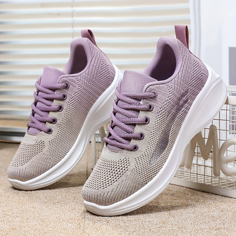 Women’s Mesh Casual Sneakers Lightweght Low-Top Lace-Up Beige