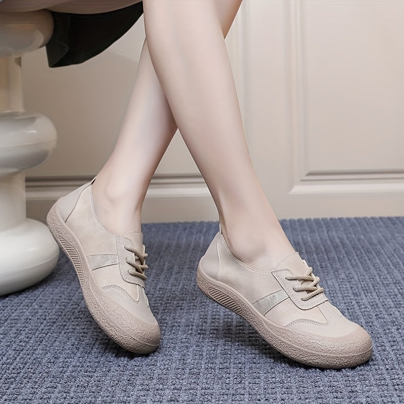 Women's Casual Flat Shoes Leather Comfortable Slip-On Footwear