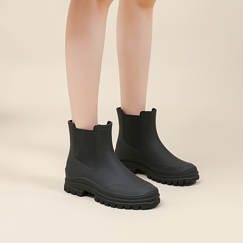 Women's Rubber Ankle Rain Boots Waterproof Slip-On Non-slip Shoes