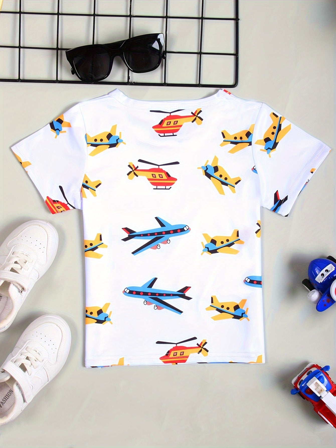 Kids Boys and Girls Cartoon Planes Print T-Shirt Summer Casual Polyester