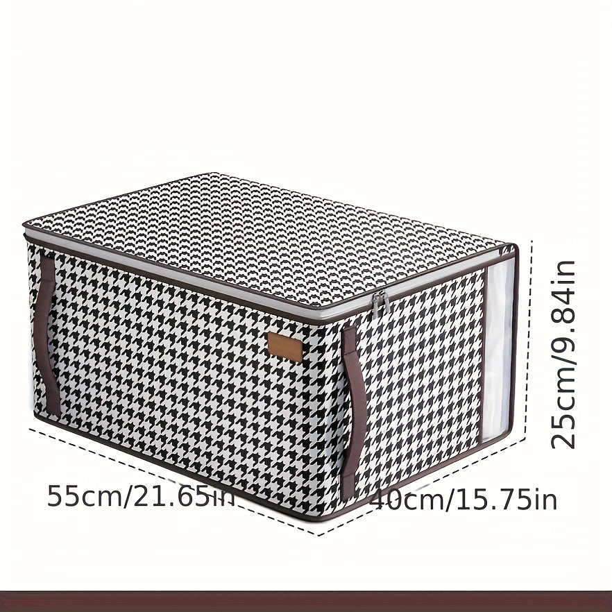 Bolsa de almacenamiento bajo la cama con estampado de pata de gallo, mezcla de algodón, impermeable, espaciosa, para mantas y ropa