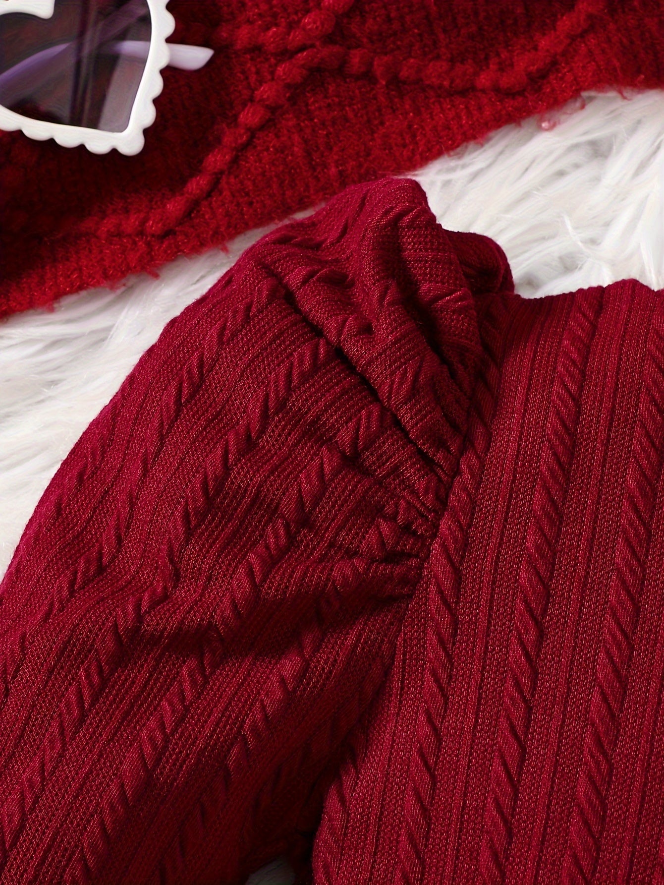 Детский комплект трикотажа с топом с пузырчатым рукавом и жаккардовыми брюками для осенне-зимнего повседневного стиля