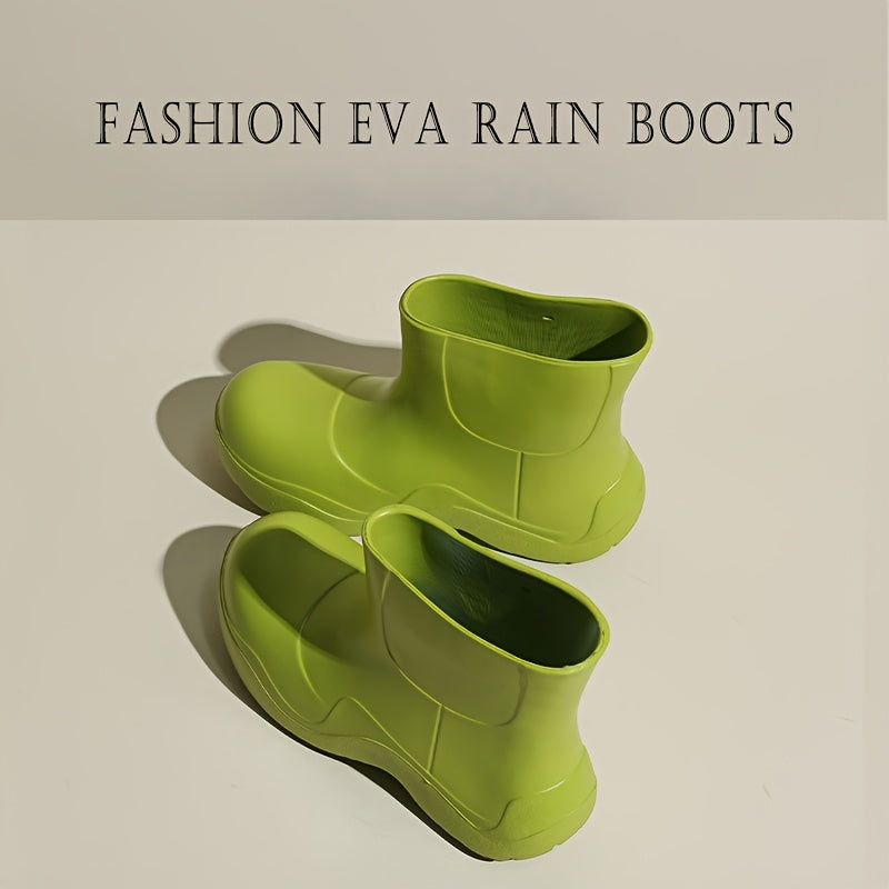 Women's Rain Boots Soft EVA Mid-Heel Slip-On Closed-Toe Waterproof Shoes