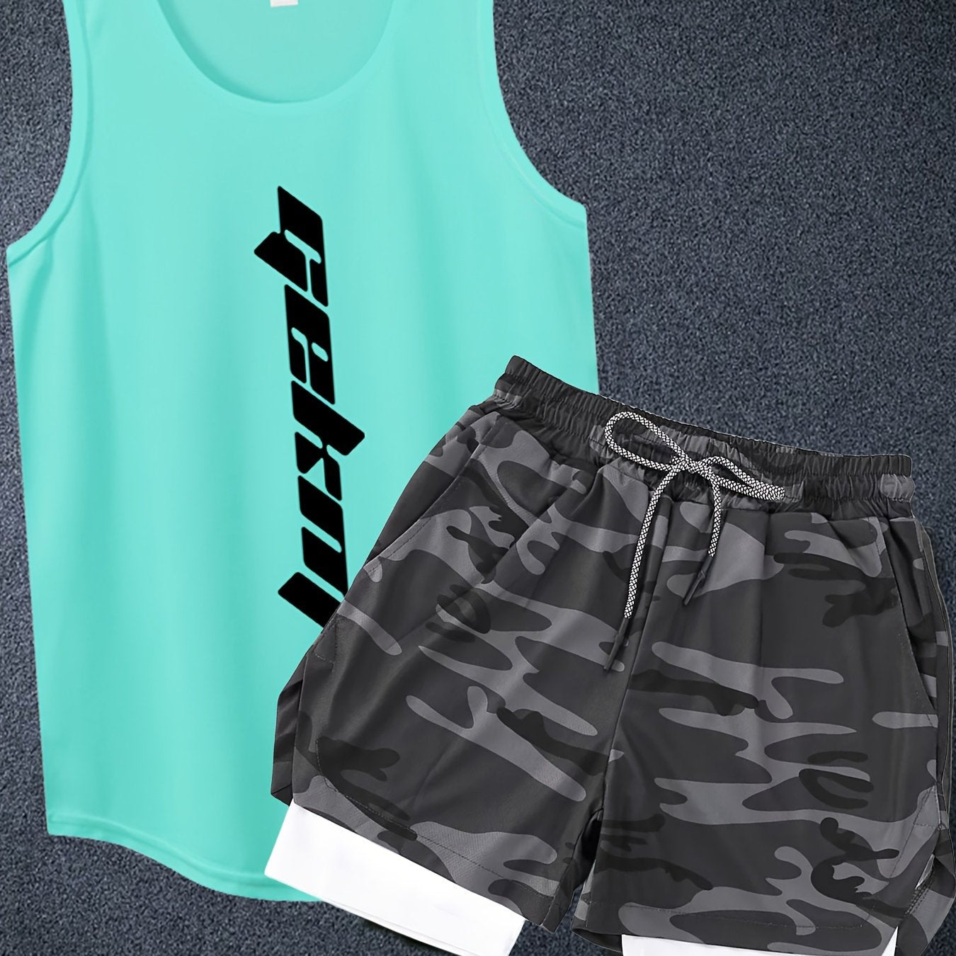 Men's Polyester Basketball Outfit Letter Print Tank Top and Loose Shorts Set
