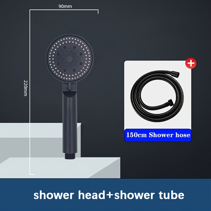 Black Handheld Shower Head with 5 Spray Modes, Flexible Hose and Wall Bracket